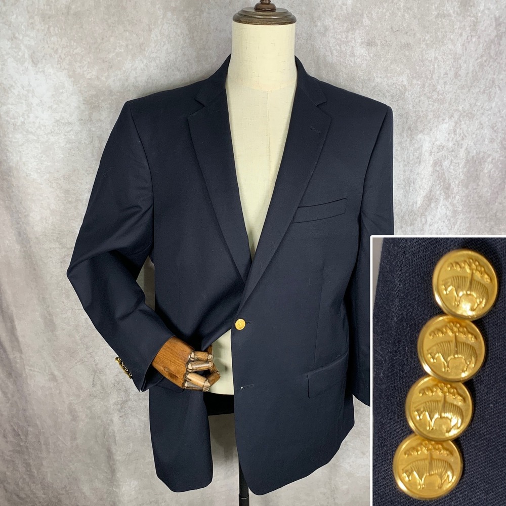 Brooks Brothers Gold Button Blazer Men 46L Navy Preppy Madison Fit